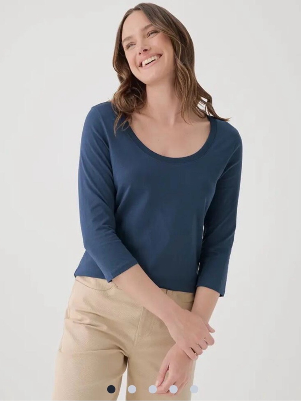 NWOT Pact Organic Cotton Softspun Scoop Neck 3/4 Sleeve Tee in French Navy